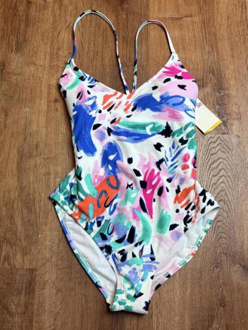 retro watercolor one piece swimsuit  SO ninety-nine NWT sz small swim beach pool